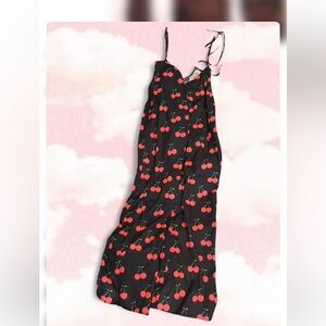 Cherry Print Black Pants